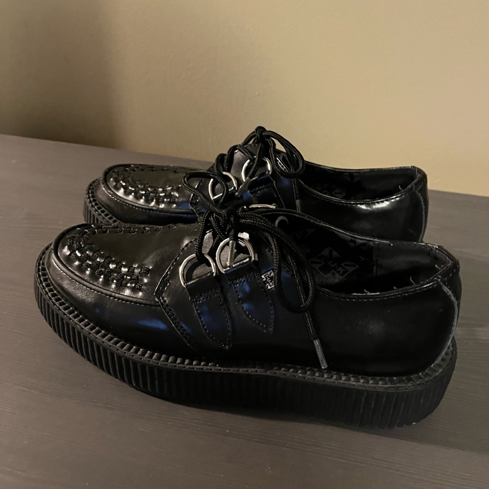Tuk Platform Creepers In Black High Shine Leather Gem